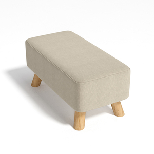 Rectangular Linen Upholstered Shoe Changing Stool with Rubberwood Legs