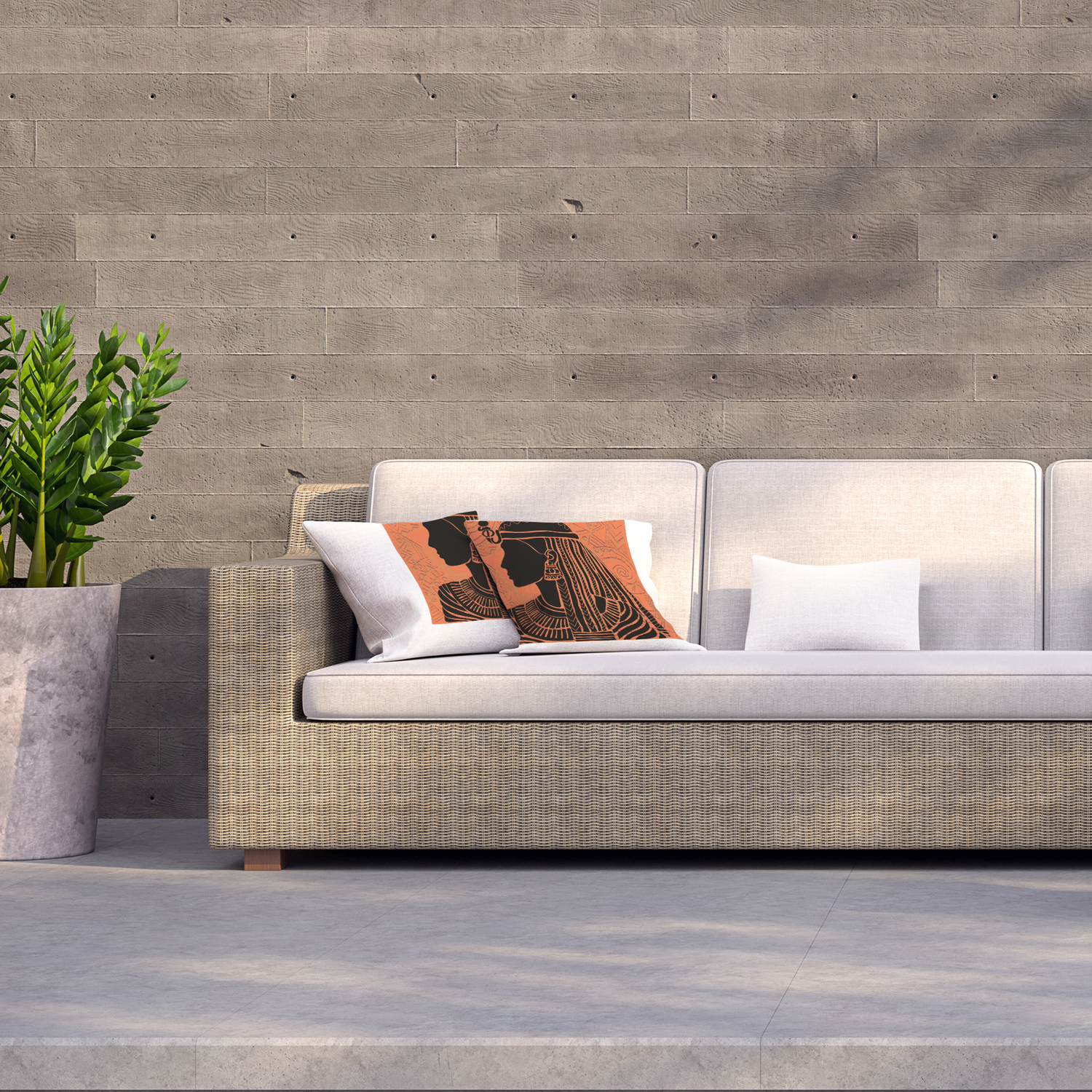 Egyptian Woman Orange Outdoor Cushion - Orange / 60cm