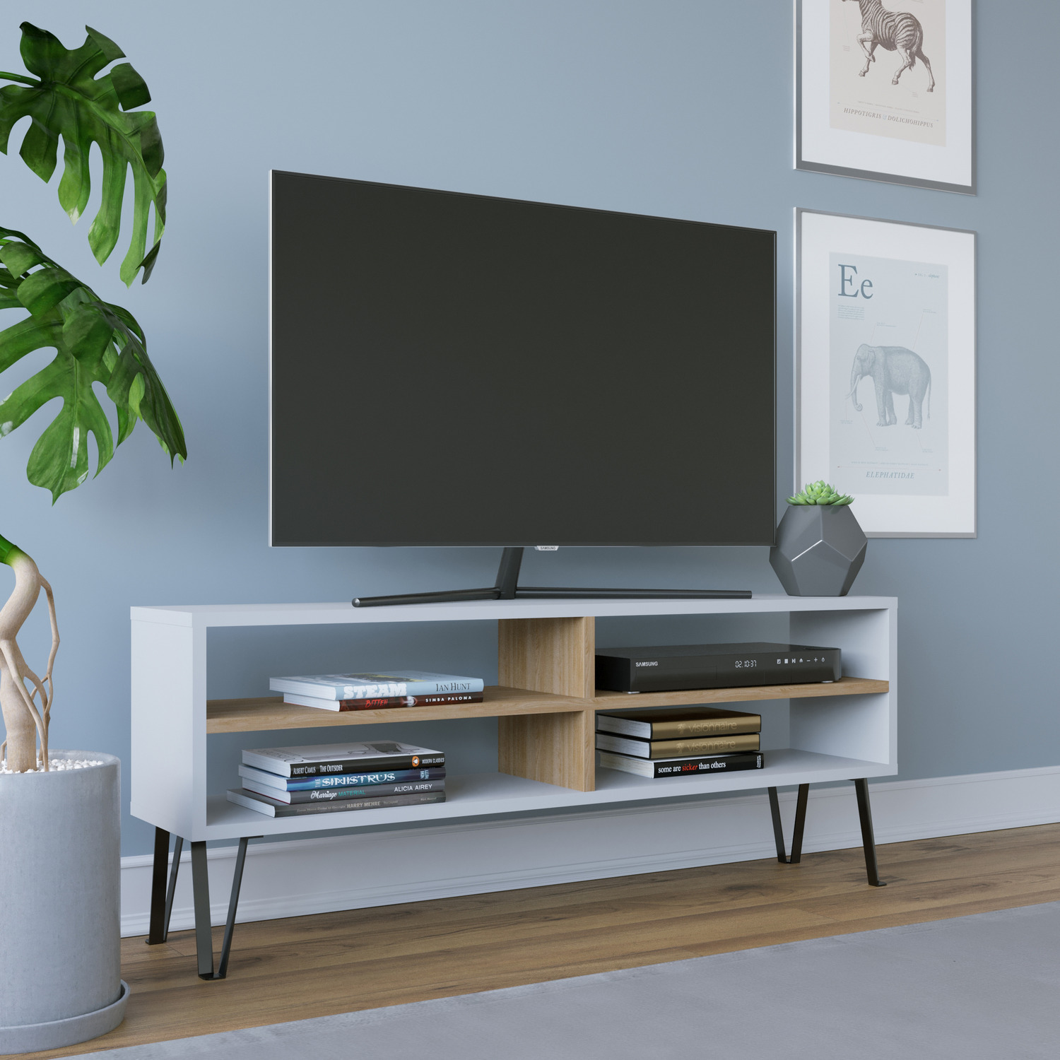 Decorotika - Farrar TV Unit TV Stand for TVs up to 47" - White & Sapphire Oak Pattern thumbnail