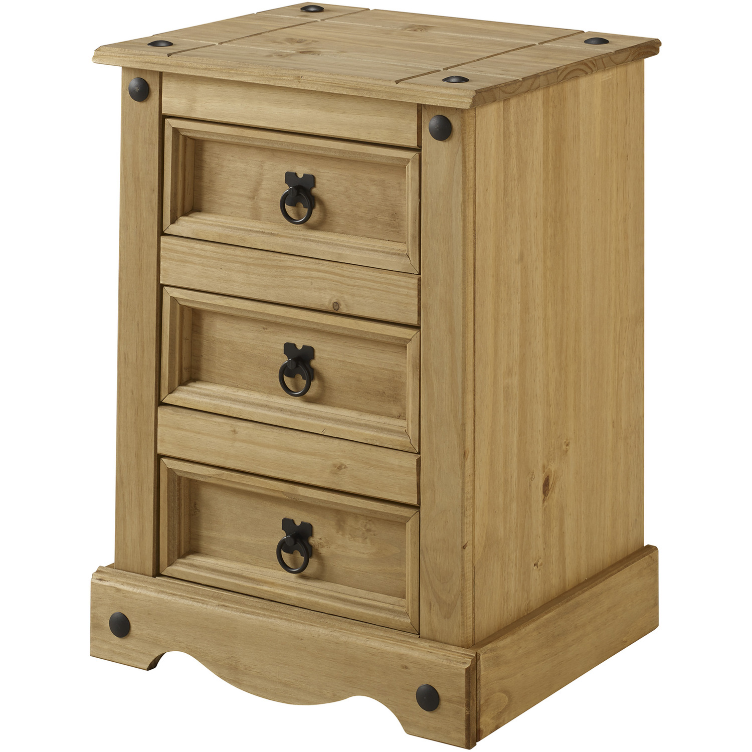 Corona Medium 3 Drawer Bedside Cabinet Solid Wood Pine Wooden - Grey