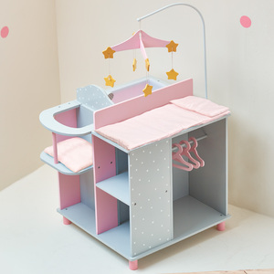Kids Wooden Baby Doll Changing Station with Storage, Grey