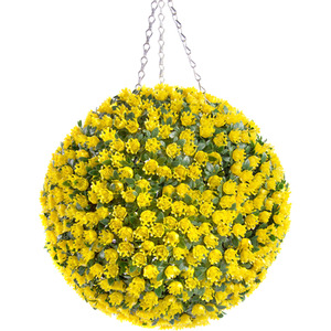 Best Artificial 38cm Yellow Rose Hanging Basket Flower Topiary Ball