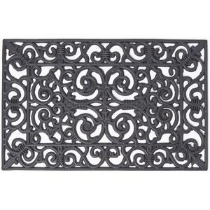 Black Wrought Iron Effect Parisian Style Rectangular Rubber Doormat, 70 x 40 cm