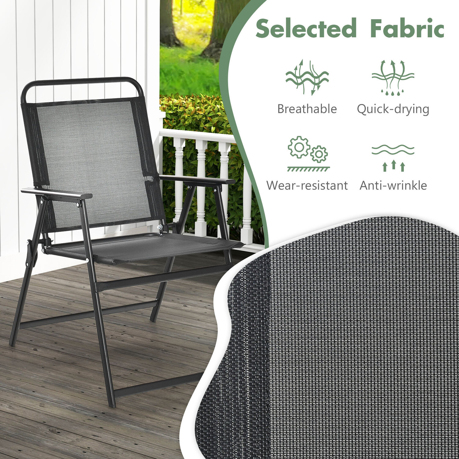 4 Piece Patio Garden Folding Chair - Black