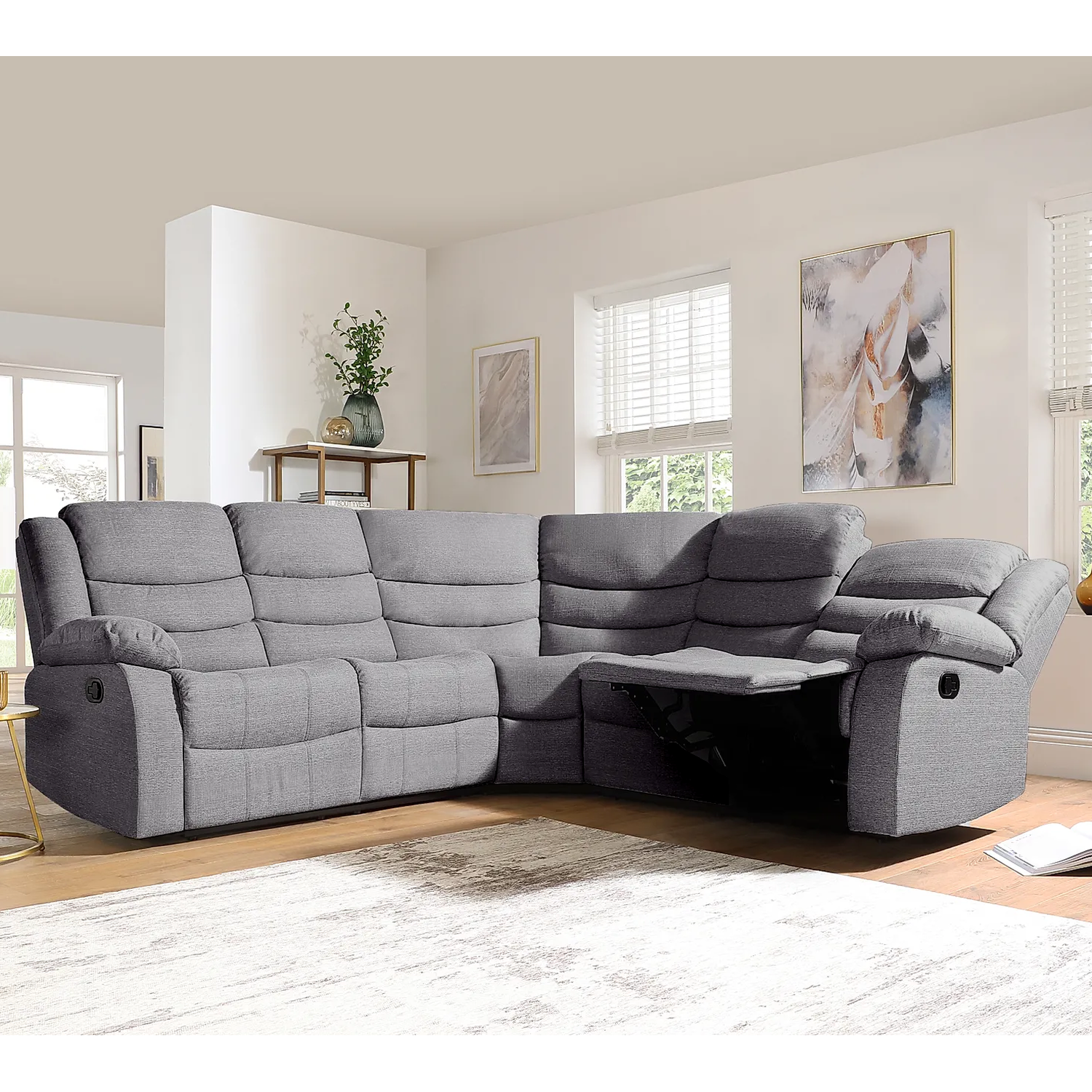 ECO LIVING - Corner Recliner Sofa Set With Cup Holders - Grey Linen thumbnail