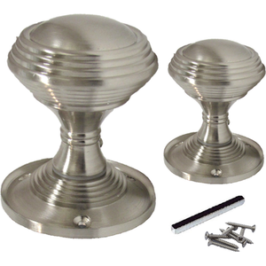 Door Knobs Queen Anne Reeded Internal Mortice Knob - Satin 64mm