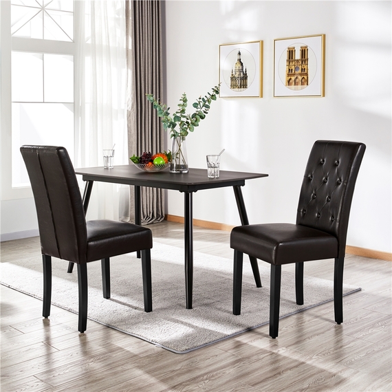 Set of 2 Faux Leather High Back Dining Room with Solid Wood Legs