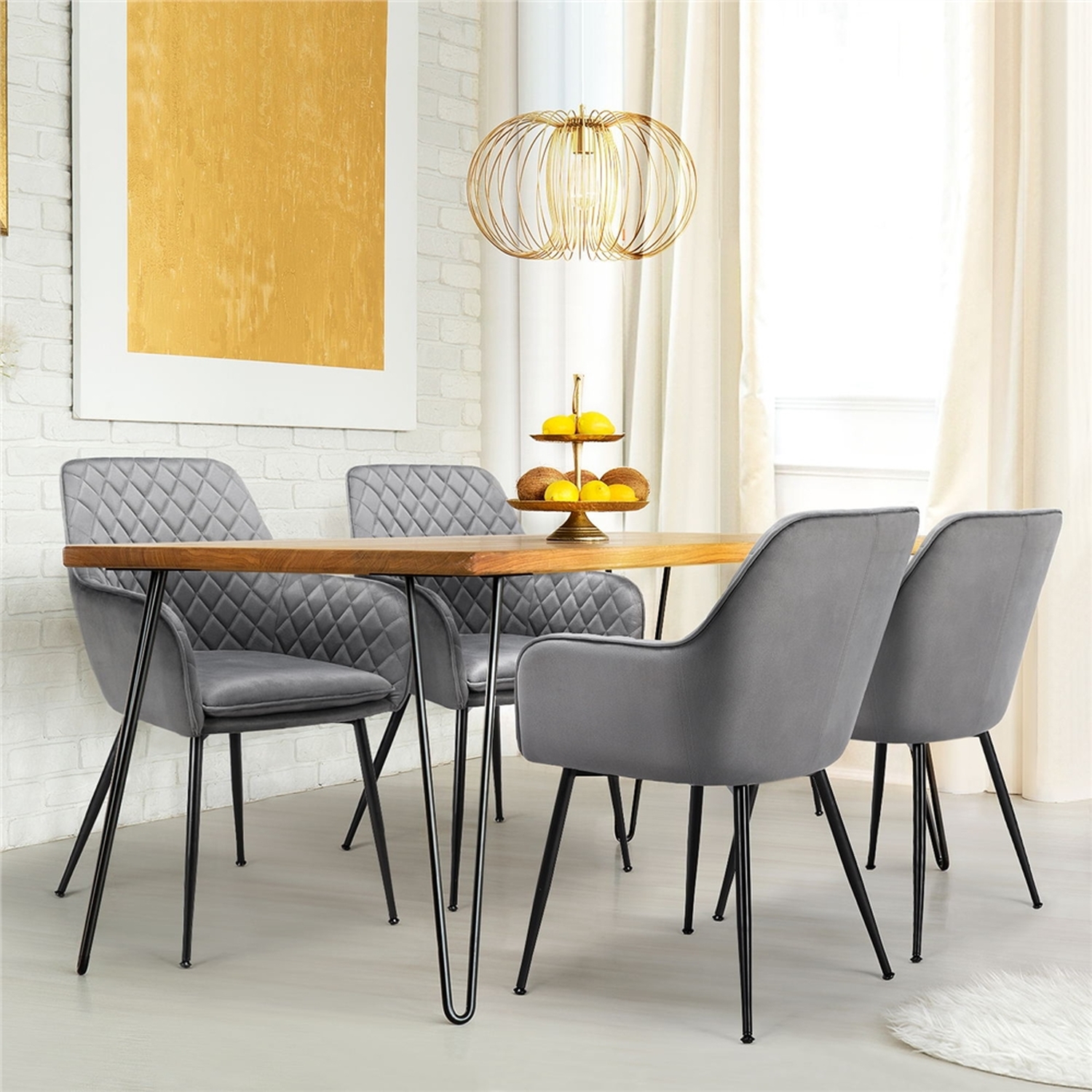 Yaheetech 2pcs Velvet Fabric Dining Chairs Kitchen Chairs - Grey