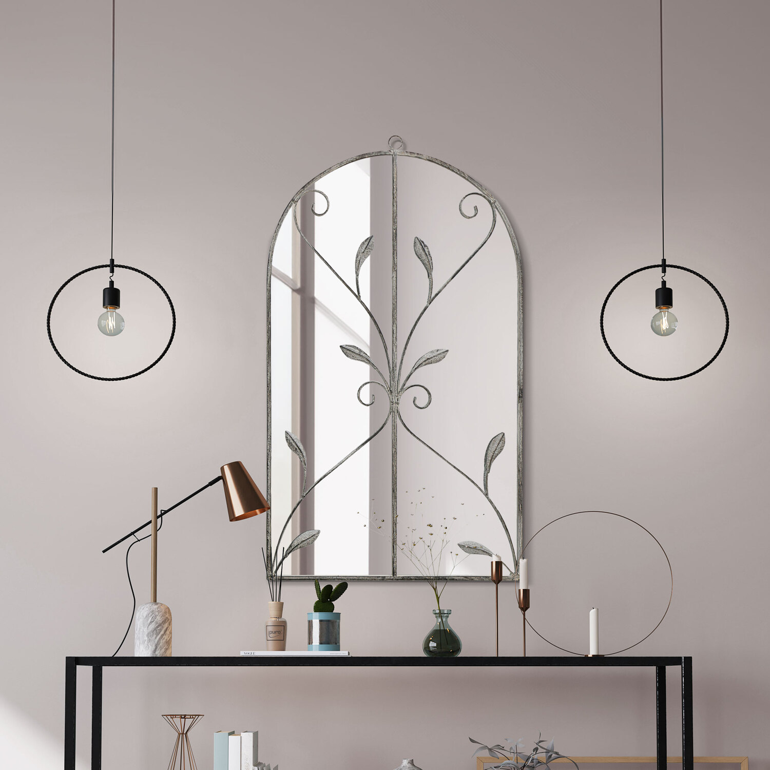 MirrorOutlet - Arcus Concrete Metal Framed Arched Wall Mirror - Concrete / 80cm thumbnail