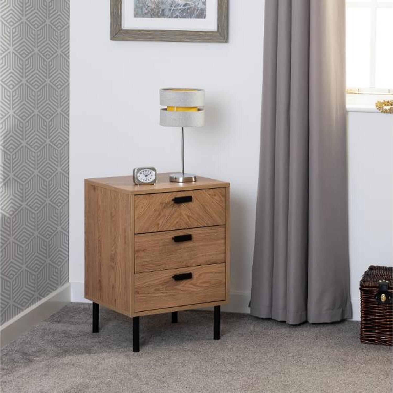 Seconique - Leon 3 Drawer Bedside Table - Medium Oak thumbnail