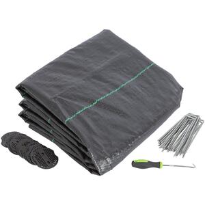 110gsm Weed Control Membrane with Pegs  Plates 2m x 25m Coverage (1 Roll)