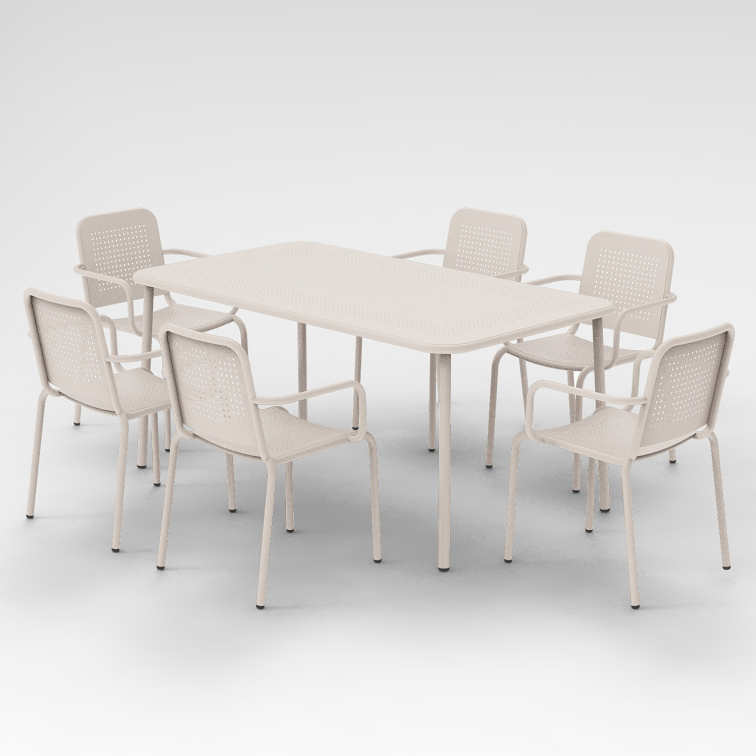 Porto 7 Piece Rectangular Metal Dining Set - Champagne