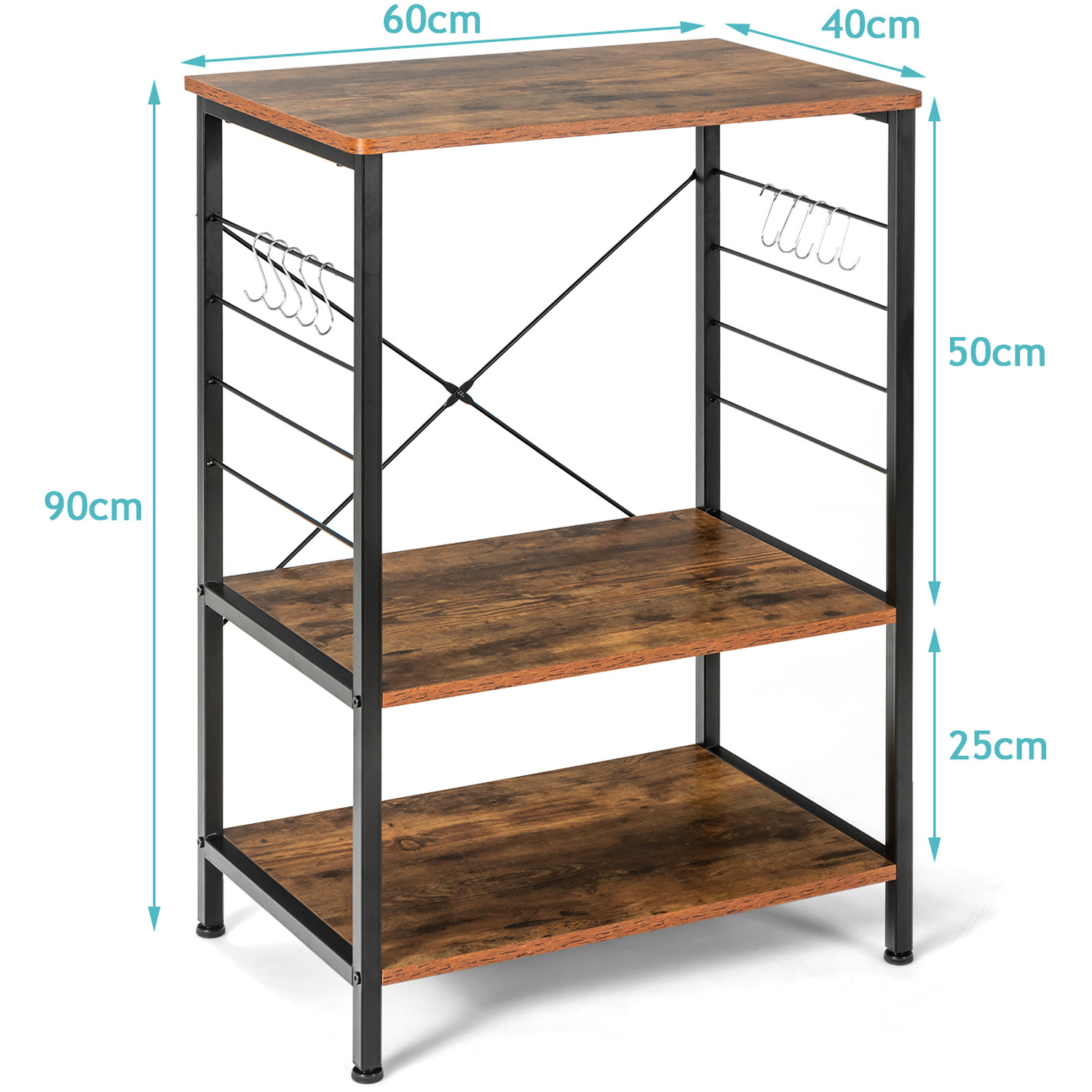 3-tier Microwave Stand Kitchen Shelf - Brown
