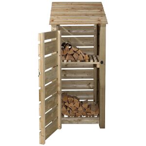 Slatted Single Bay Wooden Log Store With Door And Kindling Shelf