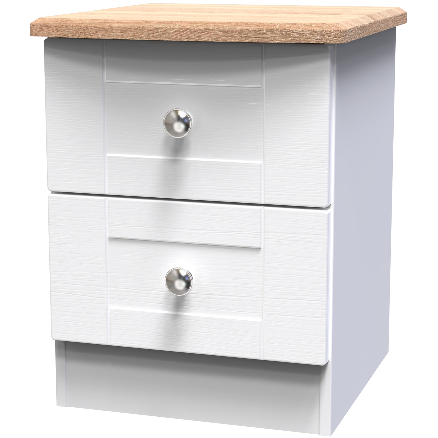 Sussex Fully Assembled 2 Drawer Bedside Cabinet - White Ash Bardolino Oak