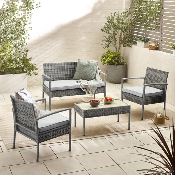 Porto 4 Seat Outdoor Rattan Sofa Chairs and Coffee Table Lounge Set