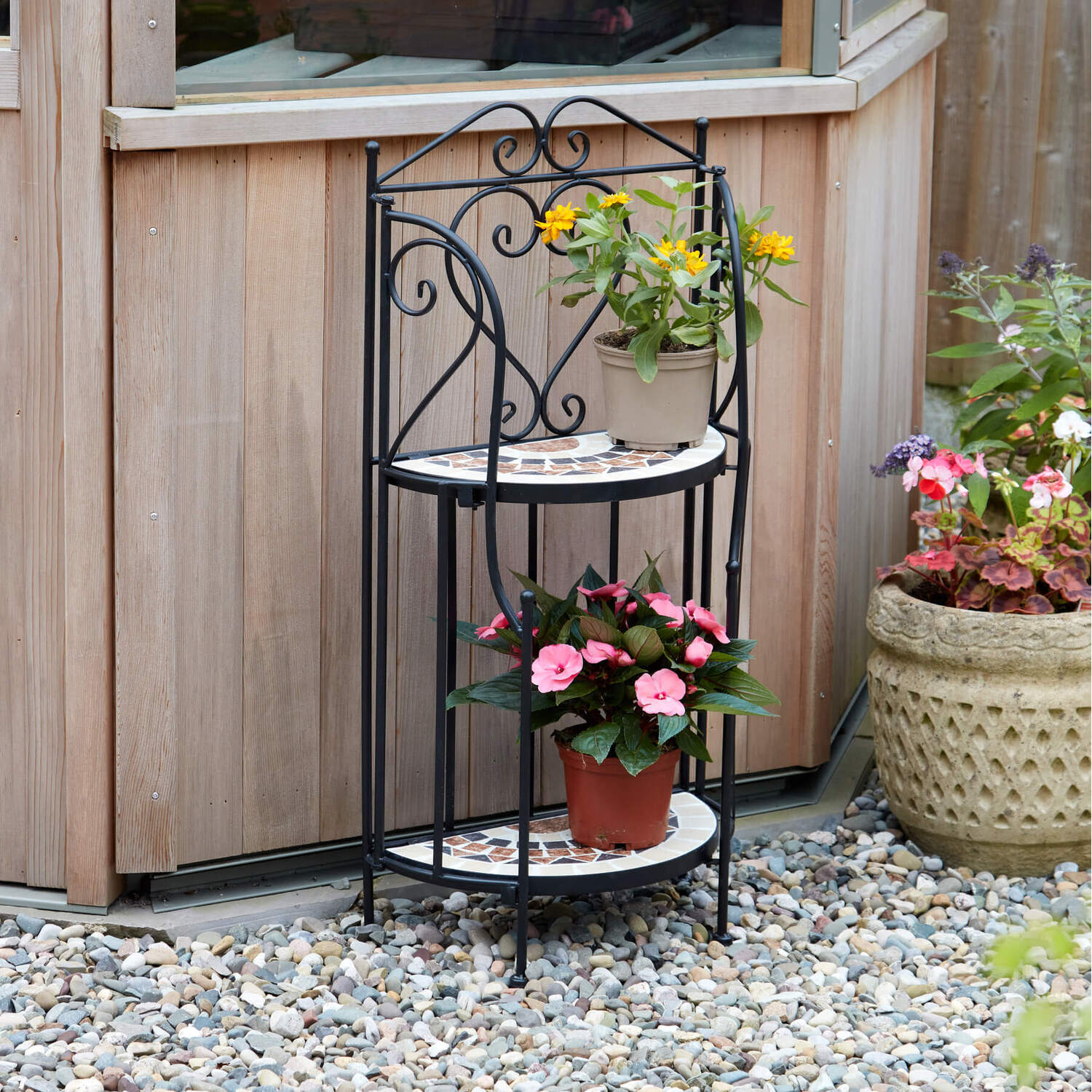 Home Source Sunflower 2-tier Mosaic Plant Stand - Black