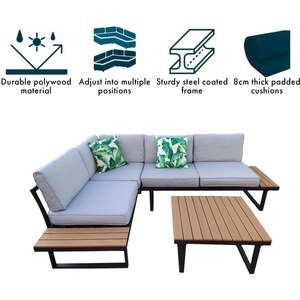 Sicily Grey L-Shaped Outdoor Corner Sofa Set with Cushions