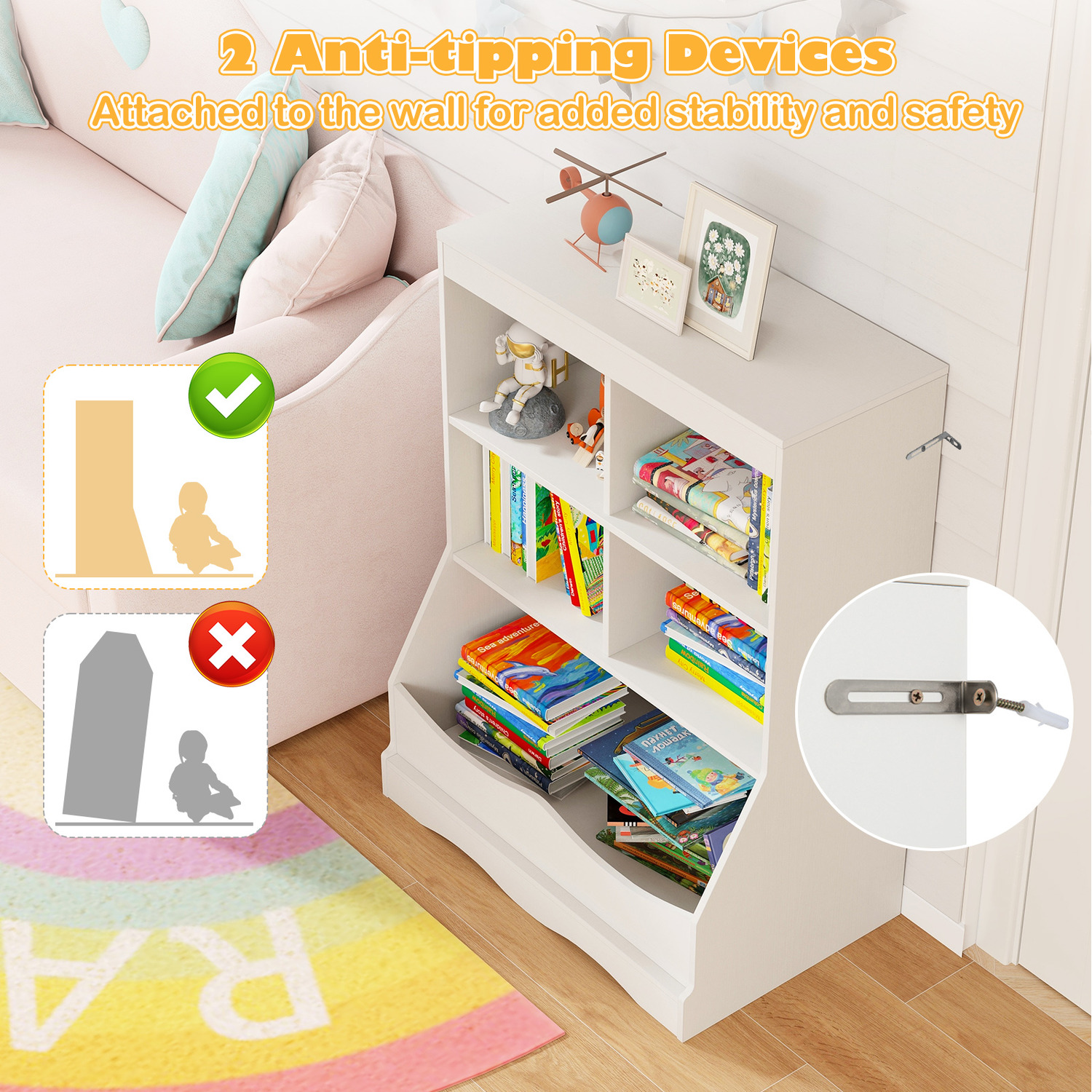Kids Display Bookcase Toy Organiser - White