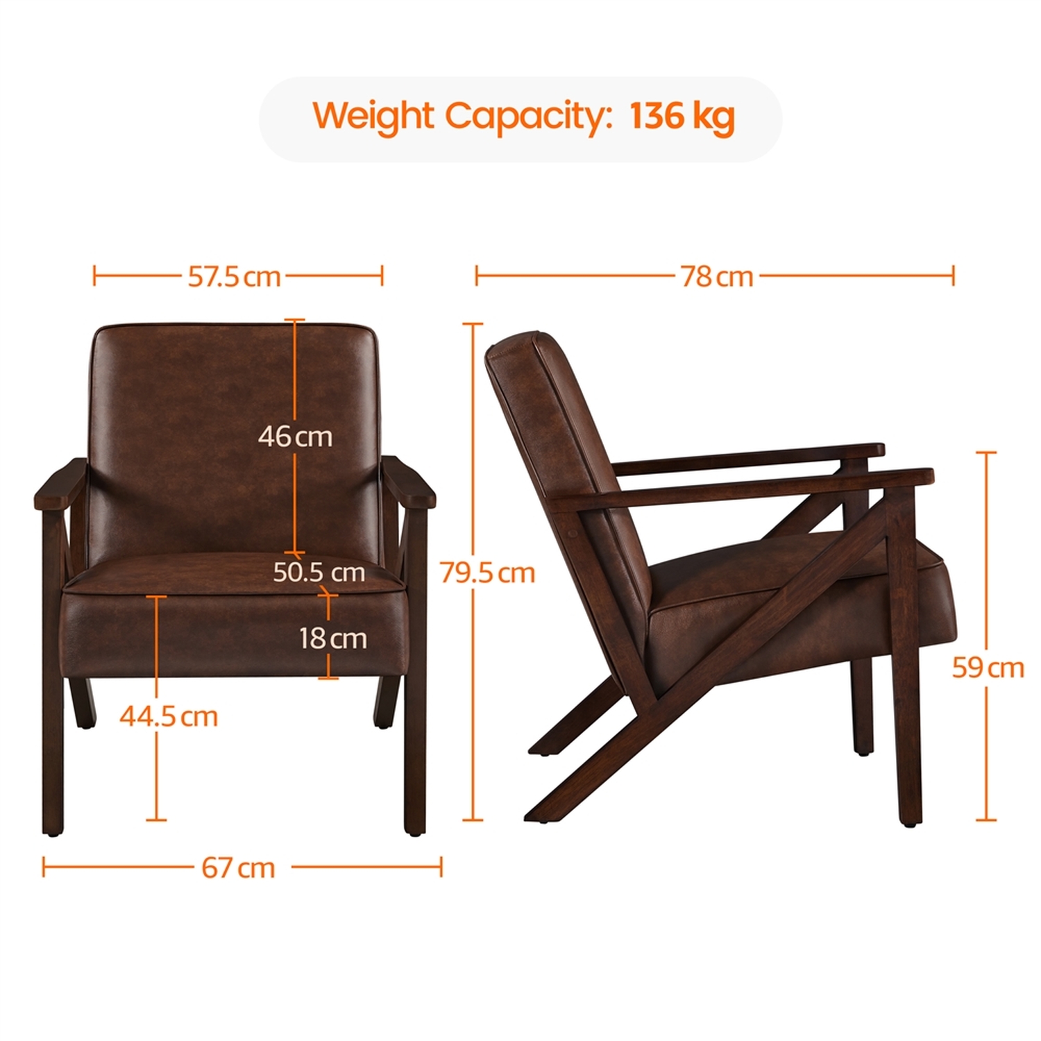 Faux Leather Accent Chair With Z Shaped Wood Legs - Dark Brown