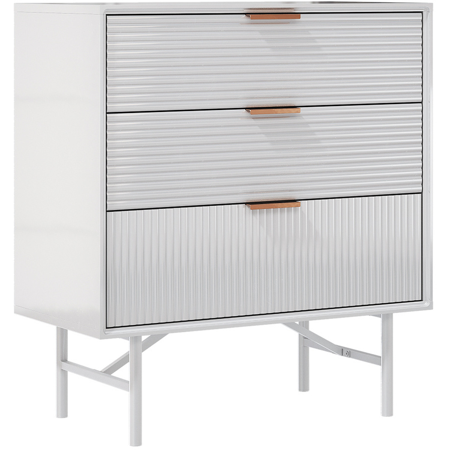 3-tier Striped Bedroom Storage Cabinet - White