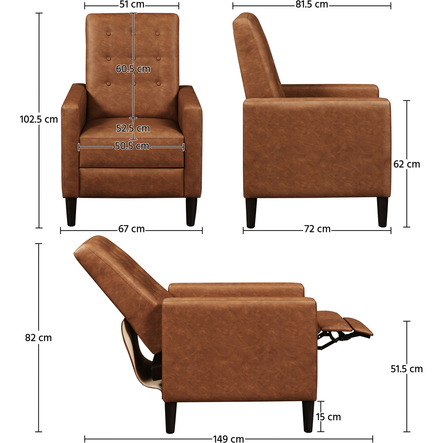 Tufted Upholstered Recliner Sofa Chair - Brown
