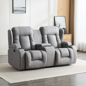 Caesar 2 Seater Grey Technology Fabric Manual Recliner Sofa w Drinks Console