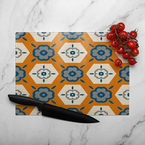 Rust Orange With Gray Navy Blue And Beige Glass Chopping Board