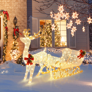 Pre-lit Christmas Reindeer and Santa's Sleigh