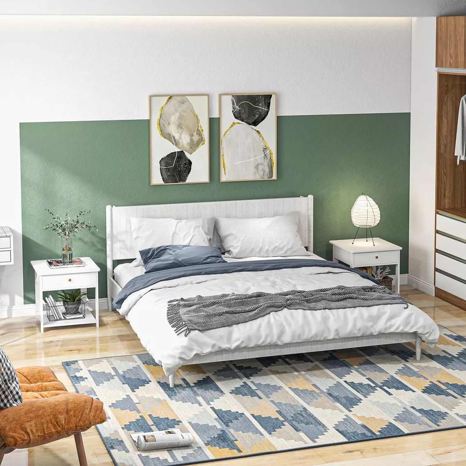 2 Modern Bedside Tables With Storage Drawer - White