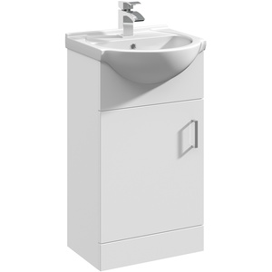 1 Door Bathroom Vanity Basin Unit with Round Basin Gloss White 450mm