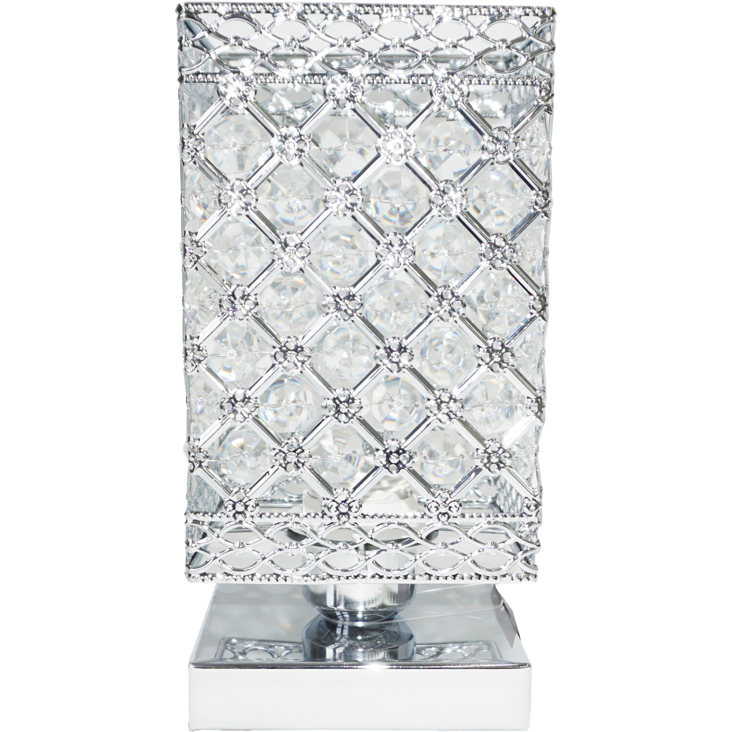Chrome Square Jewelled Table Lamp - Silver