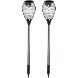 2 Pack Solar Powered Outdoor Metal Cage Spike Lights Garden Stake
