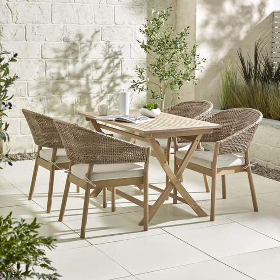 Hamburg Solid Wood Table and 4 Asa Wicker Chairs Outdoor Dining Set