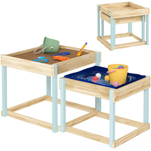 AIYAPLAY 2PCS Wooden Sand Water Play Tables Bottom Liner Natural Finish