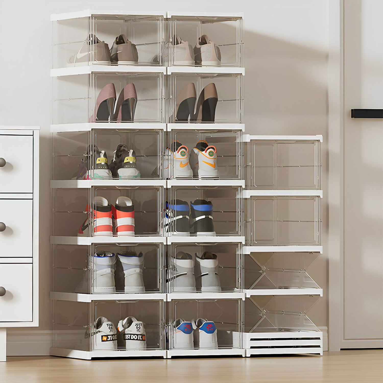 6-tier Shoe Storage Transparent Foldable Box - Transparent