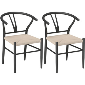 HOMCOM Weave Dining Chairs Set of 2 with Y-Shaped Backrest Seat