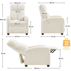 Ivory / Foam, Metal, Polyester, Boucle, Fabric Yaheetech Upholstered Armchair Recliner Chair shot 10324622