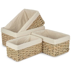 Thatch Grass Woven Storage Basket with White Cotton Lining