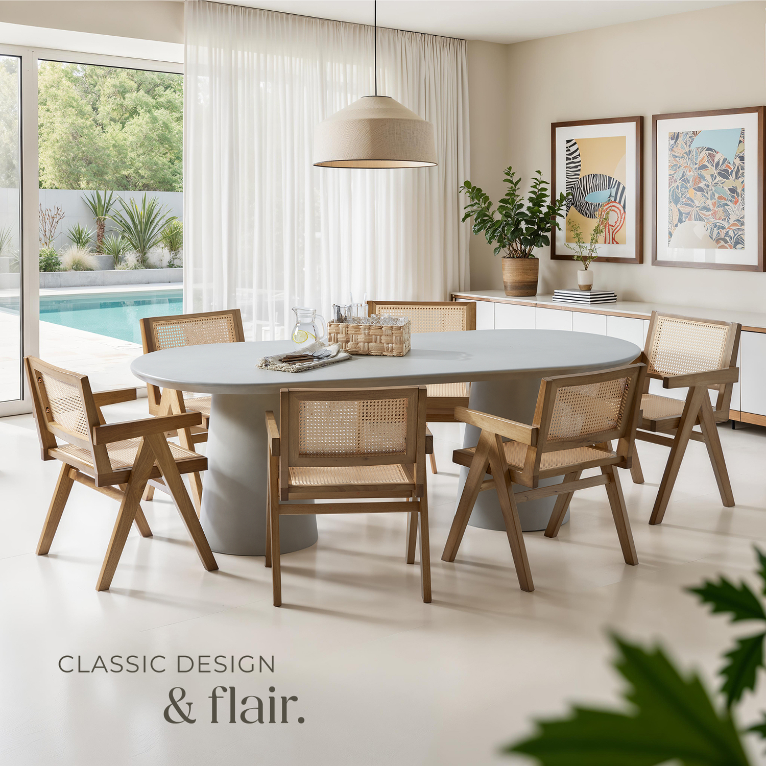 Dining Chair With Rattan Backrest And Solid Wood Frame - Light Oak 82 5cm 2