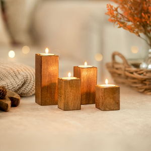 4pc Wooden Tealight Candle Holders
