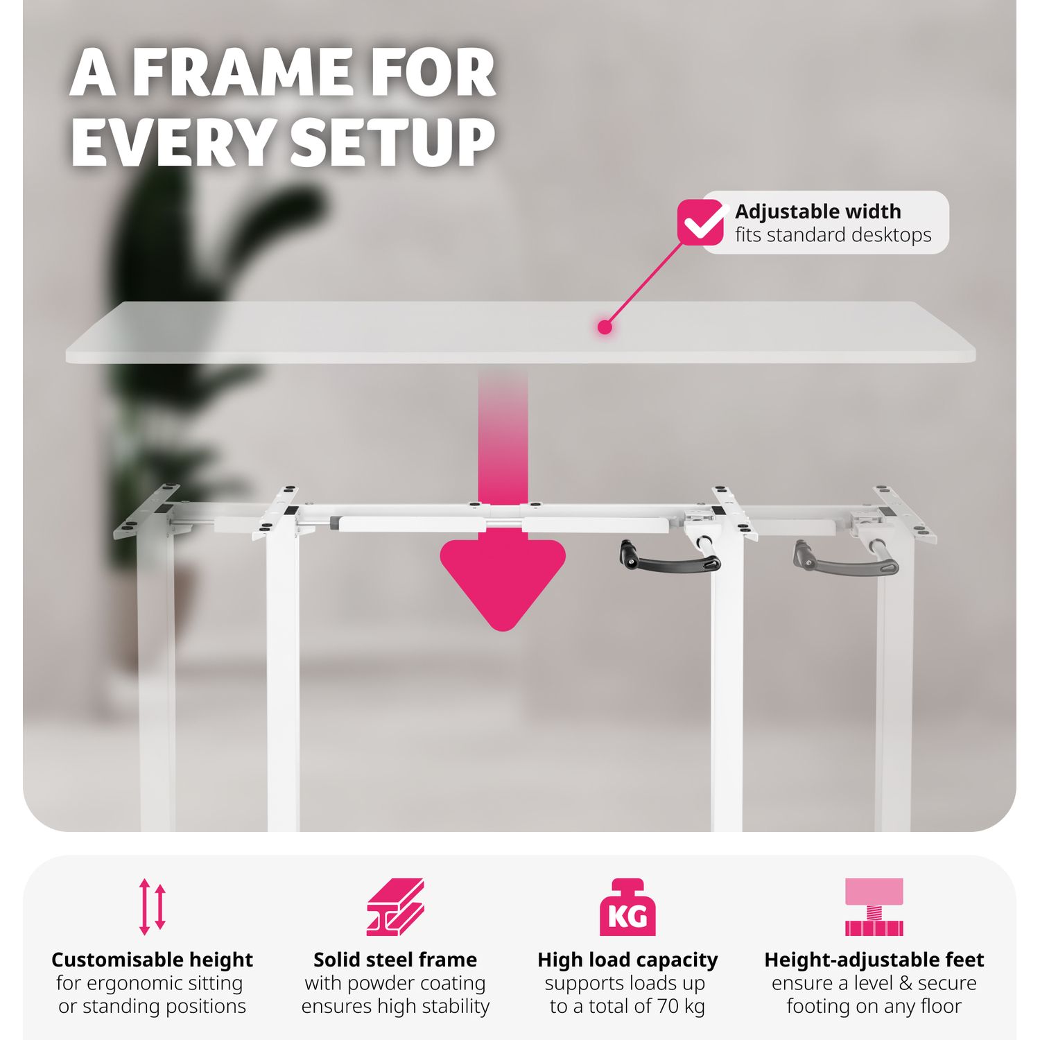 Sit Stand Desk Stepless Height-adjustment Hand Crank Width-adjustable - White