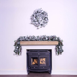 Frosted Decorated Mixed Pine Garland with White Baubles