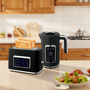 HOMCOM 1.7L 3000W Rapid Boil Kettle and 2 Slice Toaster Set Crumb