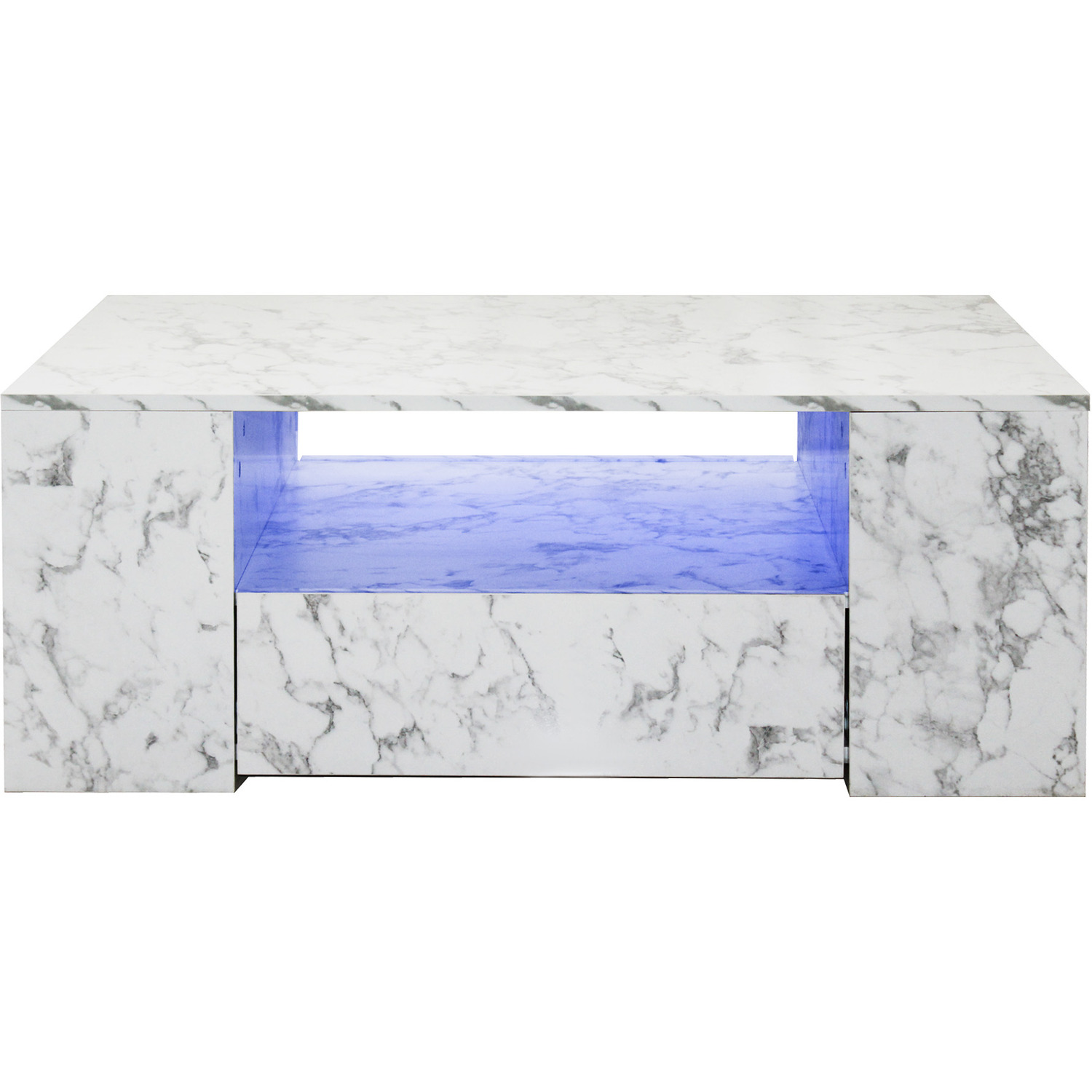 Modern 2 Drawer Led Coffee Table - White Marble