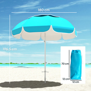 Blue Outsunny Beach Umbrella Portable with Sand Anchor shot 11596199