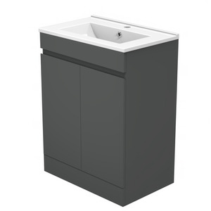 600mm Vanity Unit with Basin Gloss Grey Ceramic Freestanding Bathroom Cabinet