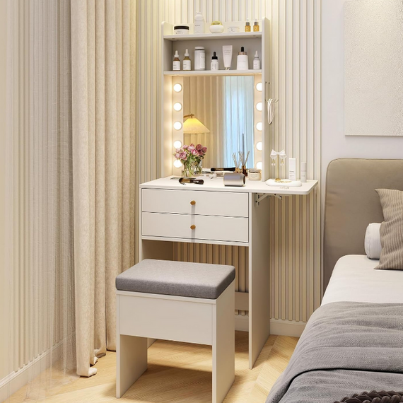 Compact Vanity Desk with Charging Station