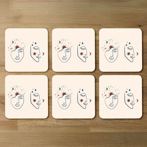 Celestial elements like stars, moon, sun and planets Designer Coaster Set