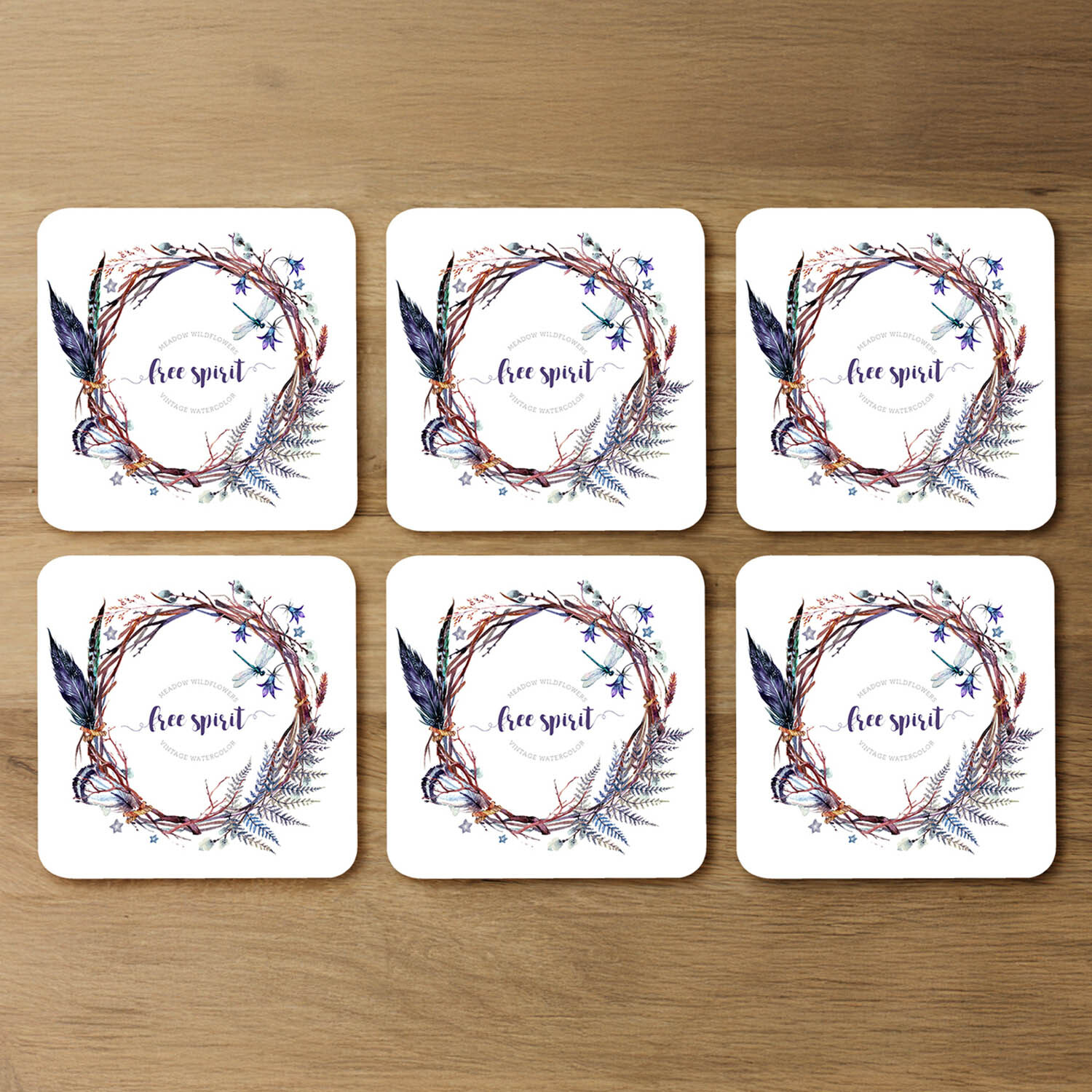 Watercolor Boho Wreath Coaster - Purple